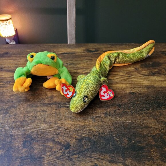 Ty Beanie Babies Morrie The Eel Smoochy The Frog Vintage NWT - Picture 1 of 8